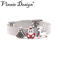 Vinnie design jóias pulseira de malha de aço inoxidável com 3 pçs slide encantos para o presente do dia de natal 2024 - compre barato