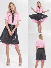Disfraz de poodle rockabilly de los 50s para mujer, traje de niña de lunares rosas, disfraz de fiesta para halloween 2024 - compra barato