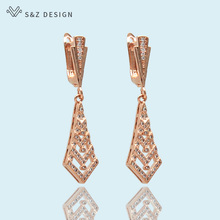 S&Z Micro Wax Inlay AAA Cubic Zirconia 585 Rose Gold Tie Dangle Earrings For Women Temperament Luxury Wedding Party Jewelry 2024 - buy cheap