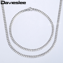 Davieslee-Conjunto de joyería de acero inoxidable para hombre, conjunto de collar y pulsera de Color plateado, cadena cubana curva, joyería de 3mm LKS114 2024 - compra barato