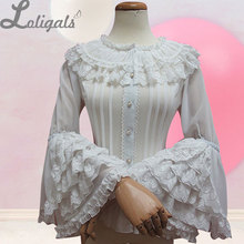 Retro Style Long Flare Sleeve Lolita Lace Blouse Women's Plus Size Chiffon White Shirt with Layered Lace Ruffles 2024 - buy cheap