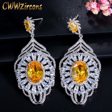 CWWZircons Oval Cut CZ Stones Long Feather Shape Dangle Designer Earrings For Women Luxury Party Wedding Jewelry Gift  CZ350 2024 - buy cheap
