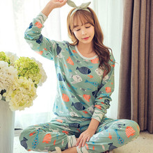 Conjunto de pijama de manga larga para mujer, ropa de dormir de talla grande, para el hogar 2024 - compra barato