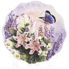 Подвесная тарелка с бабочками и лилиями, ручная роспись, настенная декоративная керамическая подвесная американская садовая тарелка 2024 - купить недорого