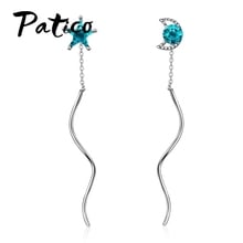 High Quality Women Romantic Moon Star Pendant Earrings 925 Sterling Silver AAAA Blue Cubic Zirconia Wedding Party Gift 2024 - buy cheap