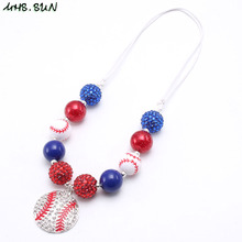 MHS.SUN American Flag Color Chunky Beads Necklace Baseball Pendant  Kids Child Girls Bubblegum Jewelry Adjustable Rope Necklace 2024 - buy cheap