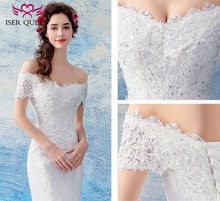 Vestido de casamento de sereia, elegante, de renda, manga curta, pérolas, lantejoulas, bordado, trem de quadra, vestidos de casamento wx0129 2024 - compre barato