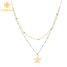 FINE4U N210 New Bohemia Jewelry Star Pendants Necklace For Women Double Layer Stainless Steel Chain Rosary Beads Necklace 2024 - buy cheap