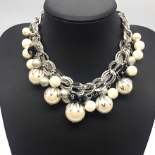 Collar De Perlas grandes para mujer, gargantilla De Color plateado, ABS, joyería llamativa 2024 - compra barato