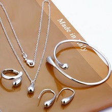 Fashion Jewelry Sets - S180 / Big Promotion Silver-Plated Water Drop Bangles & Bracelets Necklace Rings Earrings For women 2024 - buy cheap