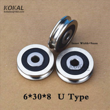 [U0630-8NJ]1PC/lot High Loading NONSTANDARD U groove sliding Roller wheel for window roller 6*30*8 U type chrome steel bearing 2024 - buy cheap