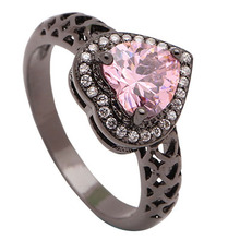 Женское Обручальное кольцо с черным пистолетом, романтическое кольцо с сердцем, розовый, зеленый, белый фианит, циркон 2024 - купить недорого