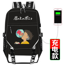 Mochila clássica estampa ponyo on the clipe, anime clássico feminino kawaii bolsa de ombro carregador usb para laptop 2024 - compre barato