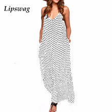 Lipswag 5XL Polka Dot Print Sexy V Neck Sleeveless Sundress Women Summer Spaghetti Strap Boho Beach Dresses Casual Baggy Dress 2024 - buy cheap