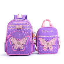 Ортопедический школьный ранец для девочек, Детский водонепроницаемый нейлоновый рюкзак с принтом бабочки, вместительные сумки 2024 - купить недорого