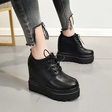 2022 High Platform Patent Leather Casual Shoes Women Spring/autumn  Wedge Ankle Boots For Women 12 CM Height Increasing Sneakers 2024 - buy cheap