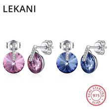 LEKANI Crystals From SWAROVSKI Round Stud Earrings Real S925 Silver Piercing Fine Jewelry For Women Chic Wedding Party Joyas 2024 - buy cheap