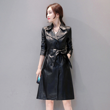 Faux Leather PU Coat Women Long Trench Coat Windbreaker Autumn Winter Black Double Breasted Lace Up Trench Coat New Plus Size 2024 - buy cheap