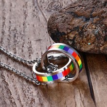 2019 LGBT Gay Pride Rainbow Stainless Steel Necklaces For Men Rainbow Pendant Stainless Steel  Necklace Men Jewelry Fashion 2024 - buy cheap