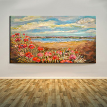 Newest Arrival Handmade Impression Flowers Sea Landscape Oil Painting On Canvas Hand-painted Abstract Red Poppies Oil Paintings 2024 - buy cheap