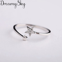 Romantic Style New Luxury Silver Color Crystal Star Rings For Women Wedding Retro Adjustable Size Ring Party Gifts 2024 - buy cheap