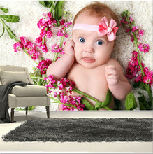 Personalizado 3d murais, cercado por flores, o adorável bebê papel de parede, sala de estar sofá tv parede quarto fundo 2024 - compre barato