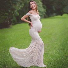 Vestidos de encaje de maternidad de sirena para sesión de fotos de embarazadas, ropa de maternidad sin hombros para mujer, vestido de verano para fotografía de Baby Shower 2024 - compra barato