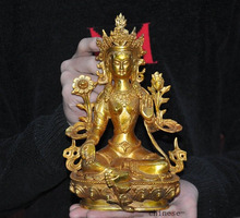 christmas Old Tibet Buddhism bronze Gilt Green Tara smile Goddess Kwan-yin guanyin Statue New Year 2024 - buy cheap