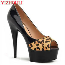 6 inch Sexy leopard print high heels With Platform Crystal shoes 15cm lady Exotic Dancer shoes peep toe sexy shoes 2024 - buy cheap