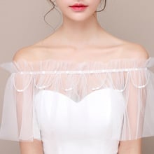 Bride Shawl Thin New Lace Shawl Summer Wedding Cloak Slash Neck Illusion Bridal Shawl Beading Shrug Bolero Petals Tulle 2024 - buy cheap