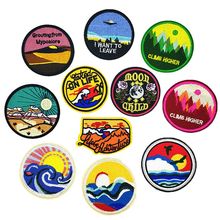 New Round Mountain Sunset Moon Badge Iron on Patches for Clothing Embroidery Stripe on Clothes Cute DIY Sequin Applique Badge 2024 - buy cheap