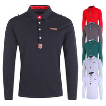 Модная футболка для мальчиков, Мужская футболка с длинным рукавом, с отворотом, EPAULET, мужские блузки, плюс размер, XXXL, мужские футболки, топы, 6 цветов, красный 2024 - купить недорого