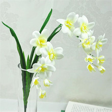 10pcs Artificial Freesia Flower Silk Cymbidium with Orchid Leaf Plant 14 Heads for Wedding Centerpieces Part Floral Arrangement 2024 - buy cheap