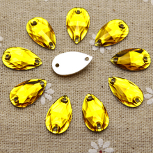 100pcs 10.5*18mm  Sew on Rhinestones Gold Yellow Waterdrop jewelry findings Resin Flatback Sewing Crystal 2 holes For Garment 2024 - buy cheap