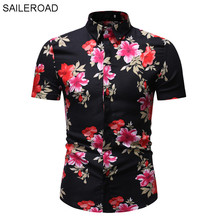 SAILEROAD 2020 Fashion Flower Shirt Men Print Shirts Hawaiian Slim Fit Camisa Floral Masculina Summer Short Sleeve Shirts Tops 2024 - buy cheap