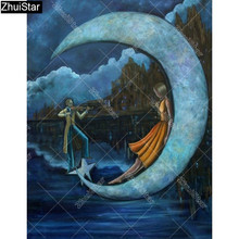 Pintura de diamante cuadrado completo 5D DIY "personas en la Luna", bordado 3D, punto de cruz, mosaico de diamantes de imitación, decoración Y3 2024 - compra barato