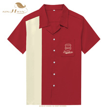 Рубашка SISHION Rock Мужская с коротким рукавом, винтажная блуза из хлопка, стиль ретро, боулинг, цвет красный 2024 - купить недорого