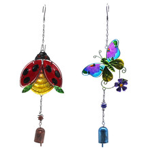 Borboleta de vidro Joaninha Pingente Sino Carrilhão de Vento Do Jardim de Casa Decoração Da Parede Da Porta GPD8868 2024 - compre barato