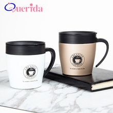 Caneca de café criativa 330ml, caneca de café 304 aço inoxidável com isolamento térmico alça para viagem criativa com tampa colher 2024 - compre barato