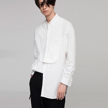 Badun Qishi Men's Shirt Long Sleeve Long Section Cotton Stitching Stand Collar Casual Regular Solid Single Breasted Shirts 2024 - buy cheap