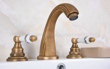 Grifo de baño de latón antiguo para grifo de Mezclador caliente y frío, grifo de fregadero con doble manija, grifo de lavabo de 3 agujeros, zan071 2024 - compra barato