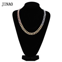 JINAO Men's 14mm Iced Out Zircon  Miami Cuban Link Necklace Choker Hip Hop Jewelry Bling Gold Silver Color Chain 2024 - buy cheap