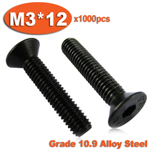 Tornillos de cabeza avellanada DIN7991 M3 x 12, tornillo de acero de aleación 1000, hexagonal, 10,9 Uds. 2024 - compra barato