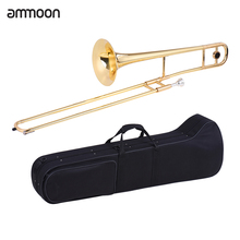 Ammoon Alto Trombone латунный золотой лак Bb Tone B плоский духовой инструмент с Мельхиор мундштук Чистящая палка чехол 2024 - купить недорого
