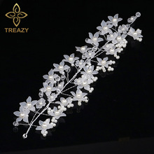 TREAZY-Diadema nupcial hecha a mano con perlas de imitación, diadema de flores blancas de cristal, accesorios para el cabello de boda, tocado de dama de honor, flor 2024 - compra barato