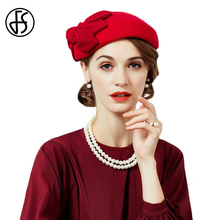 Sombreros de lana FS para ceremonia para mujer, sombrero elegante negro y rojo para mujer, pasador Vintage, pasador de boda con lazo, sombrero de fieltro 2024 - compra barato