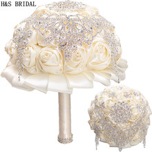 H&S BRIDAL Ivory Crystals Crown Wedding Flowers Crystals Bridal Bouquets Artificial Wedding Bouquets buque de noiva 2020 2024 - buy cheap