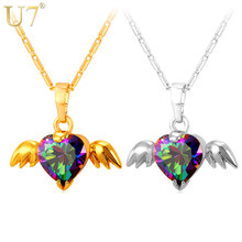U7 New Angel Wings Necklace For Gift Romantic Gold Color Colorful Crystal Necklace Pendant Women Heart Jewelry P778 2024 - buy cheap