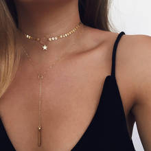 New Fashion Jewelry Round Chain With Star Choker Necklace For Women Girl Gold-color Tassel Clavicle Necklace Wholesale x195 2024 - buy cheap