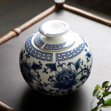 Latas de té de cerámica blanca y azul de Navidad, latas selladas de té Puer Tieguanyin, latas de té portátiles grandes, latas de té redondas de cerámica 2024 - compra barato